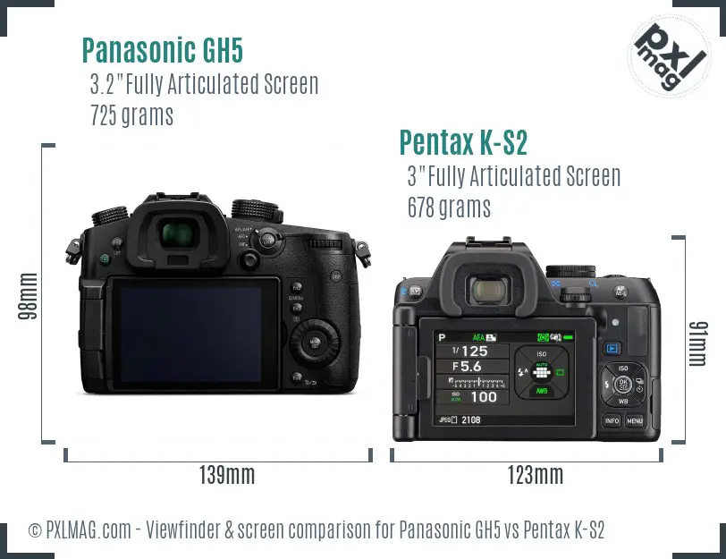 Panasonic GH5 vs Pentax K-S2 Screen and Viewfinder comparison