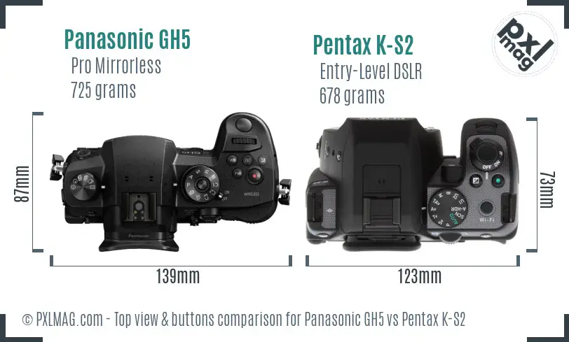 Panasonic GH5 vs Pentax K-S2 top view buttons comparison