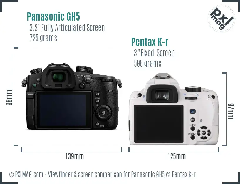 Panasonic GH5 vs Pentax K-r Screen and Viewfinder comparison