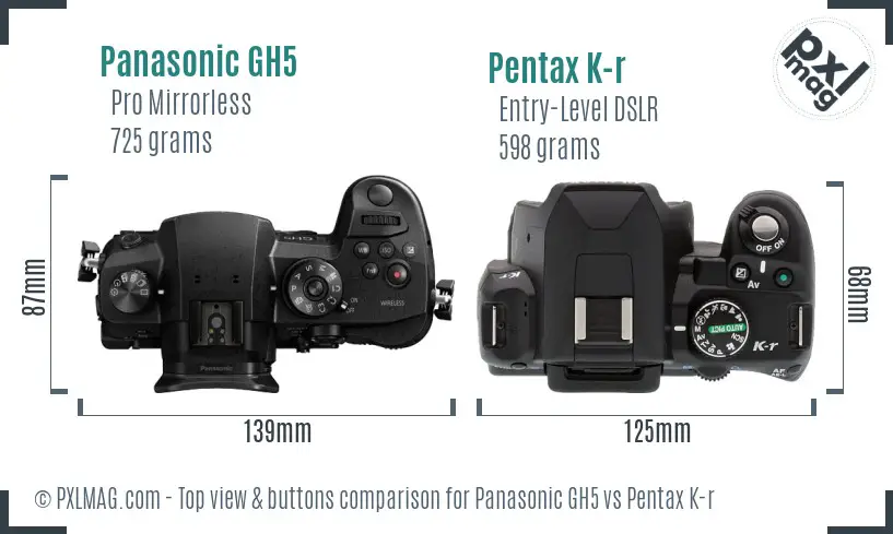 Panasonic GH5 vs Pentax K-r top view buttons comparison