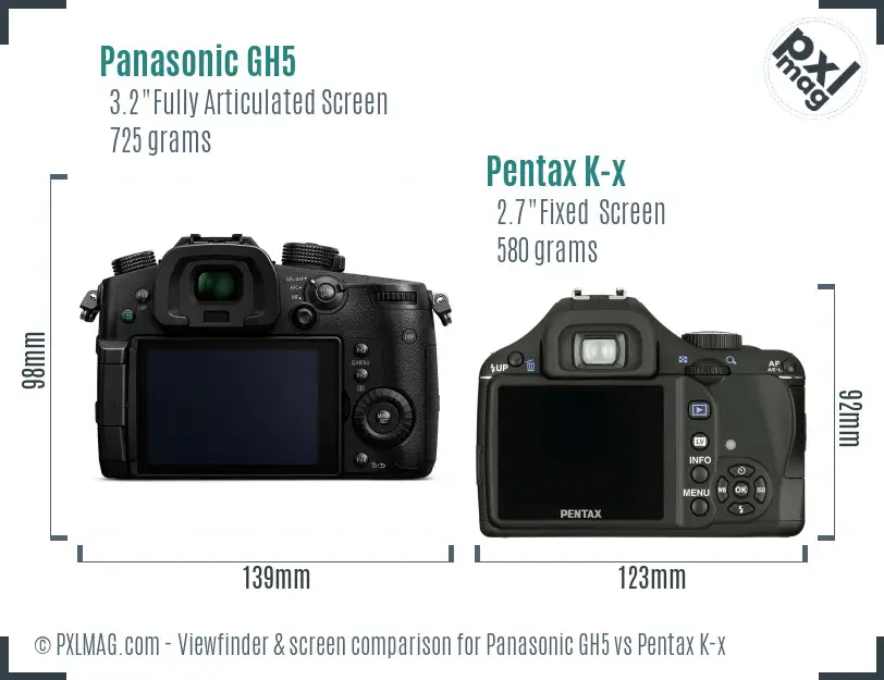 Panasonic GH5 vs Pentax K-x Screen and Viewfinder comparison