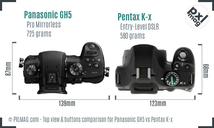 Panasonic GH5 vs Pentax K-x top view buttons comparison