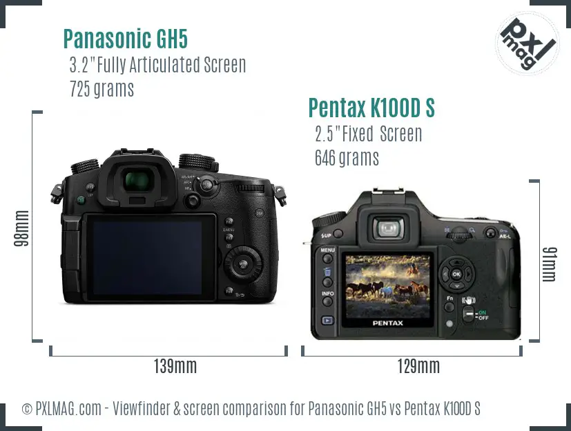 Panasonic GH5 vs Pentax K100D S Screen and Viewfinder comparison