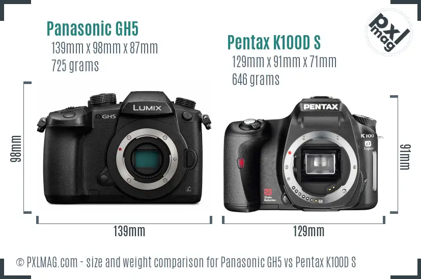Panasonic GH5 vs Pentax K100D S size comparison