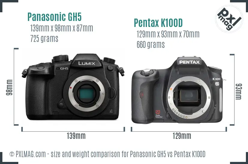 Panasonic GH5 vs Pentax K100D size comparison