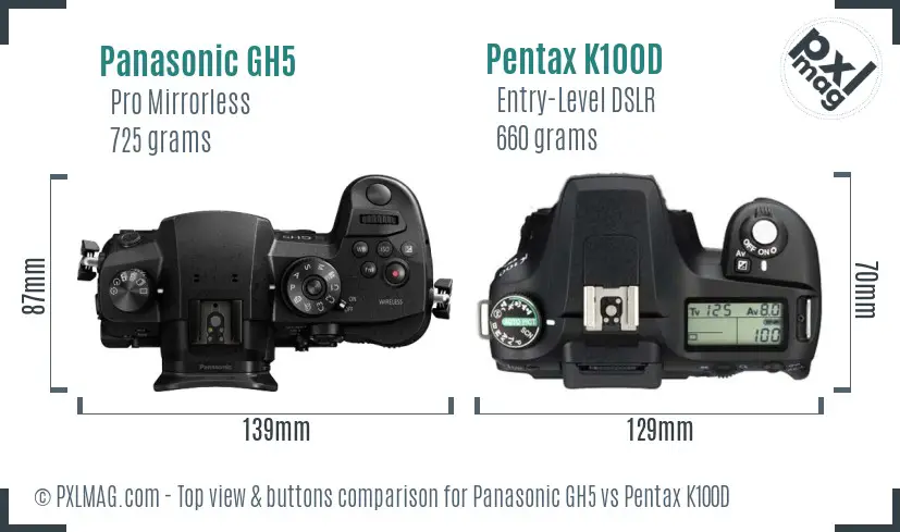 Panasonic GH5 vs Pentax K100D top view buttons comparison