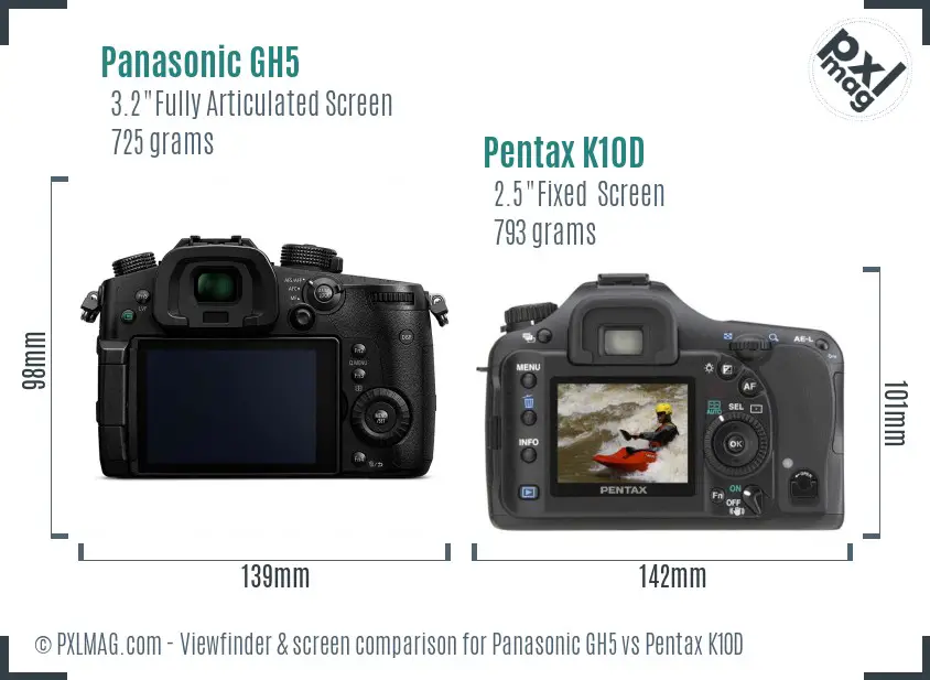 Panasonic GH5 vs Pentax K10D Screen and Viewfinder comparison
