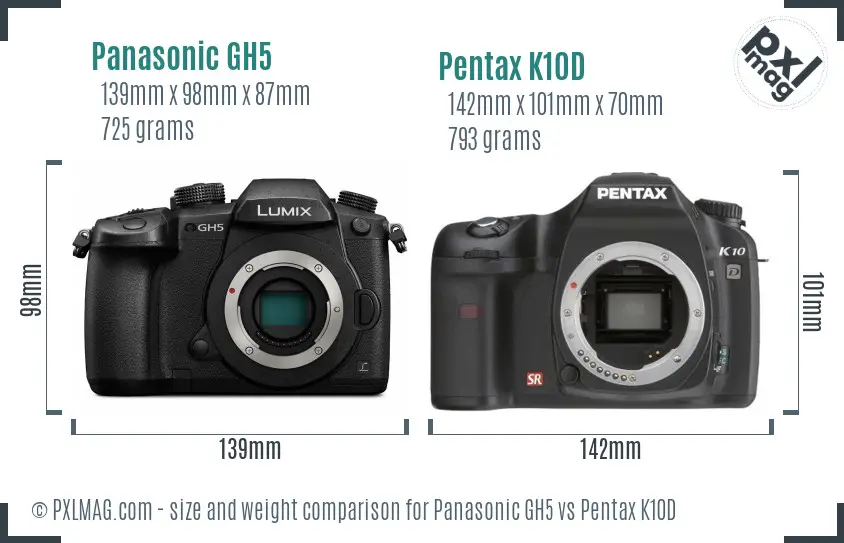 Panasonic GH5 vs Pentax K10D size comparison