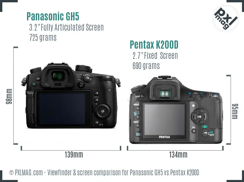Panasonic GH5 vs Pentax K200D Screen and Viewfinder comparison