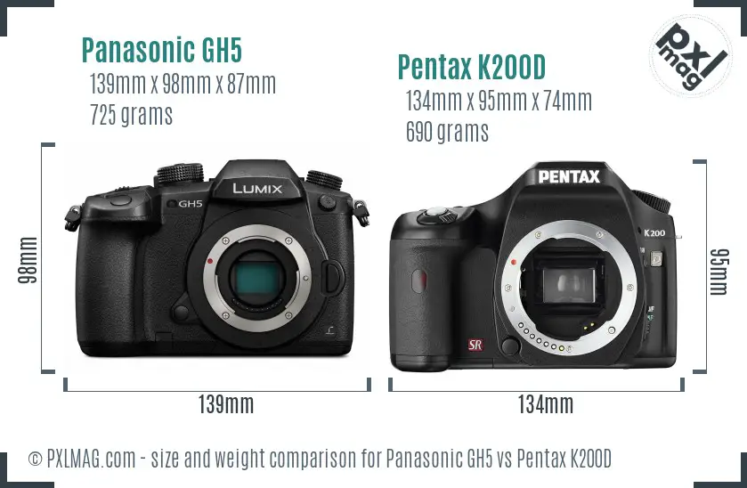 Panasonic GH5 vs Pentax K200D size comparison