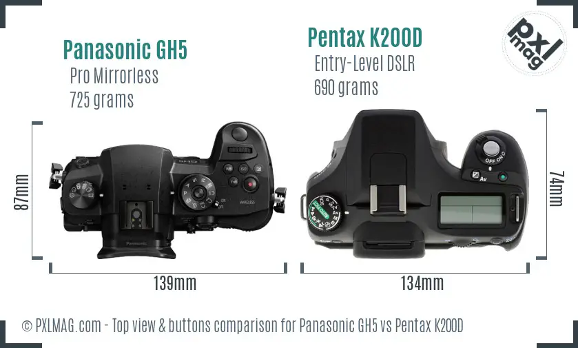 Panasonic GH5 vs Pentax K200D top view buttons comparison
