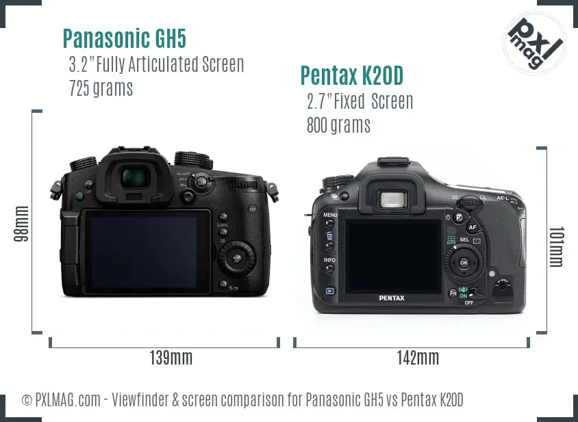 Panasonic GH5 vs Pentax K20D Screen and Viewfinder comparison