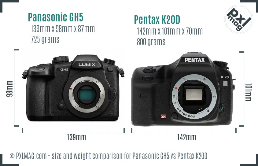 Panasonic GH5 vs Pentax K20D size comparison
