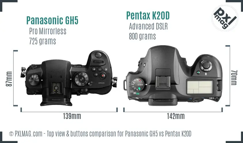 Panasonic GH5 vs Pentax K20D top view buttons comparison