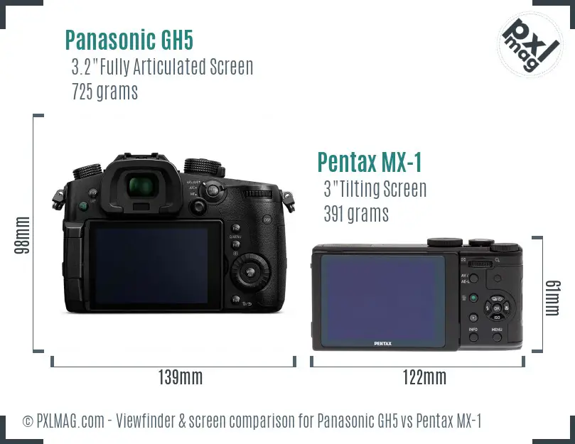 Panasonic GH5 vs Pentax MX-1 Screen and Viewfinder comparison