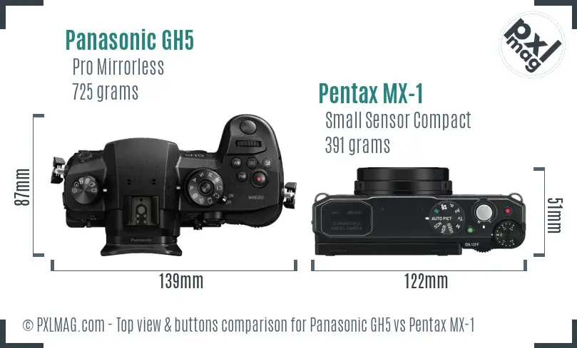Panasonic GH5 vs Pentax MX-1 top view buttons comparison