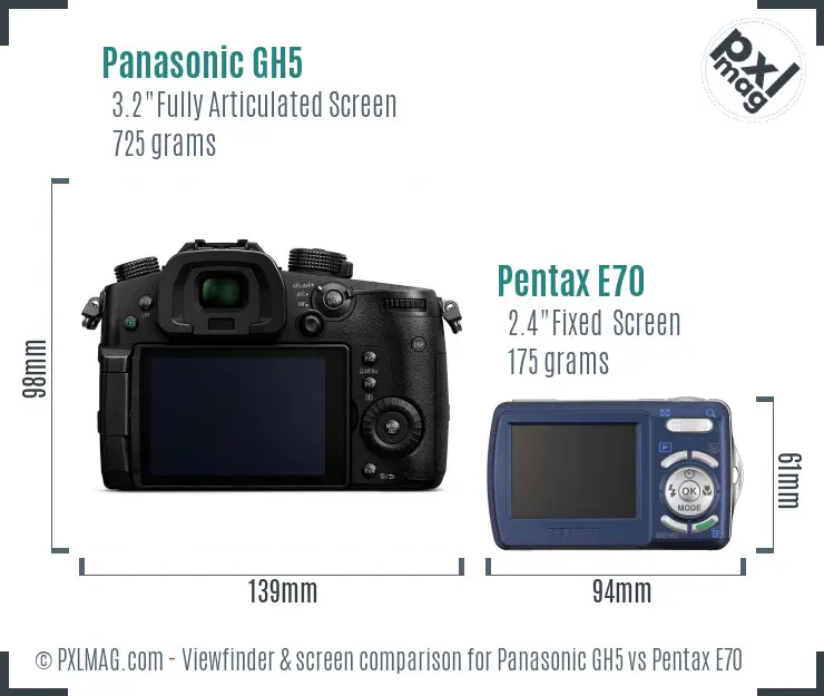Panasonic GH5 vs Pentax E70 Screen and Viewfinder comparison