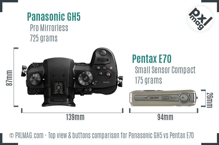 Panasonic GH5 vs Pentax E70 top view buttons comparison
