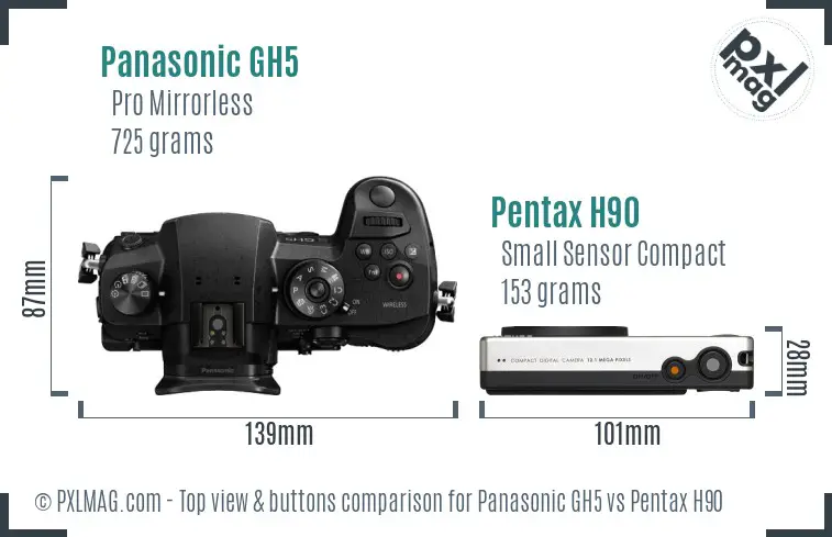 Panasonic GH5 vs Pentax H90 top view buttons comparison