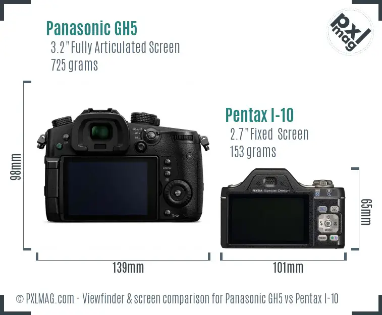 Panasonic GH5 vs Pentax I-10 Screen and Viewfinder comparison