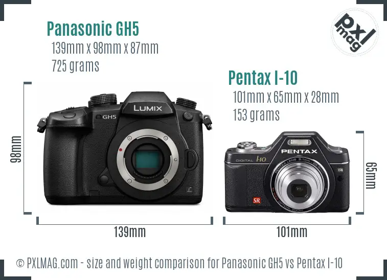Panasonic GH5 vs Pentax I-10 size comparison