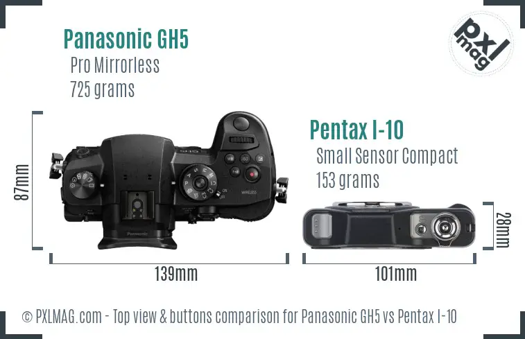Panasonic GH5 vs Pentax I-10 top view buttons comparison