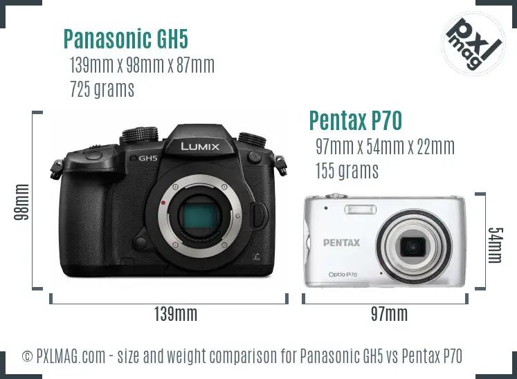 Panasonic GH5 vs Pentax P70 size comparison