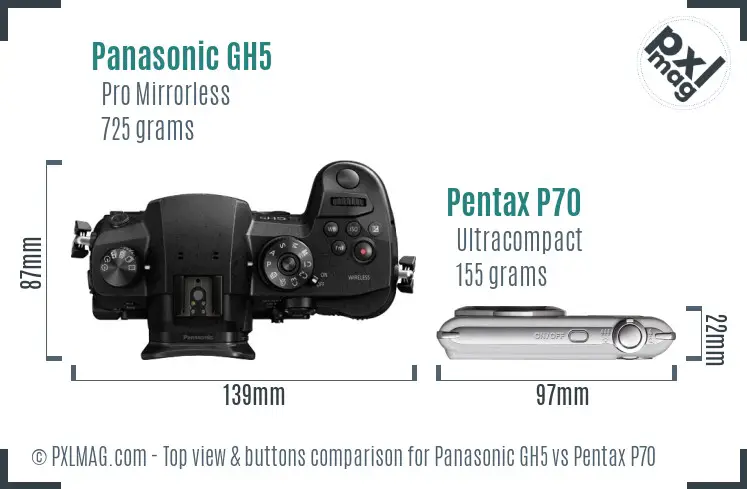 Panasonic GH5 vs Pentax P70 top view buttons comparison