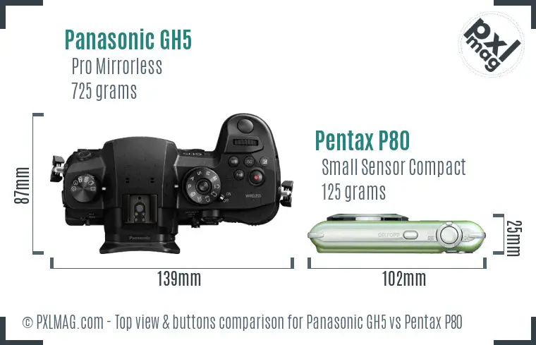Panasonic GH5 vs Pentax P80 top view buttons comparison