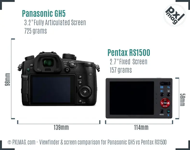 Panasonic GH5 vs Pentax RS1500 Screen and Viewfinder comparison