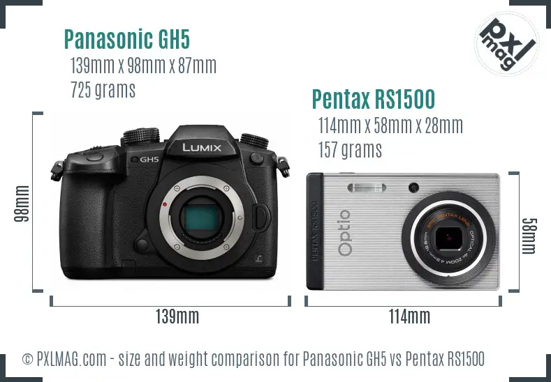 Panasonic GH5 vs Pentax RS1500 size comparison