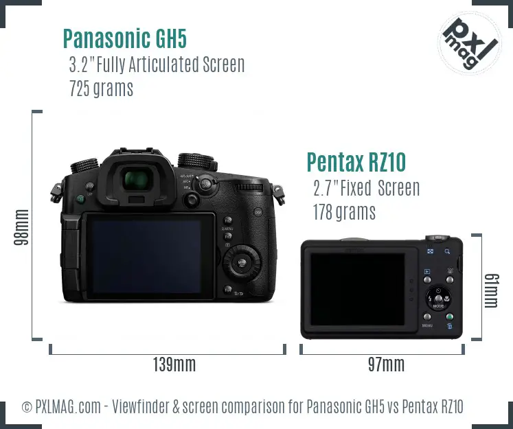 Panasonic GH5 vs Pentax RZ10 Screen and Viewfinder comparison