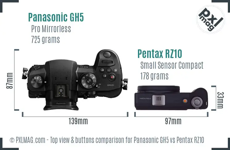 Panasonic GH5 vs Pentax RZ10 top view buttons comparison