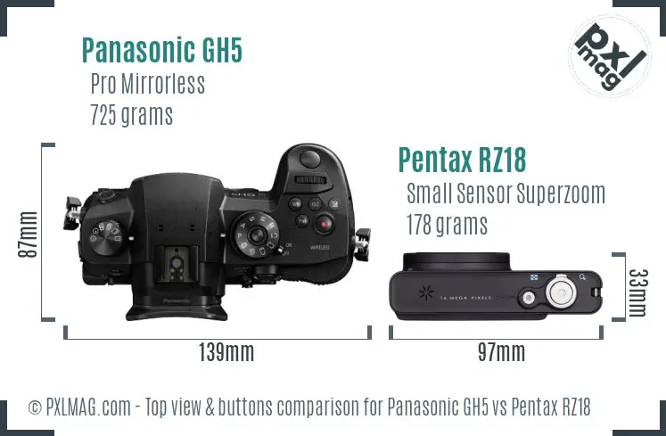 Panasonic GH5 vs Pentax RZ18 top view buttons comparison