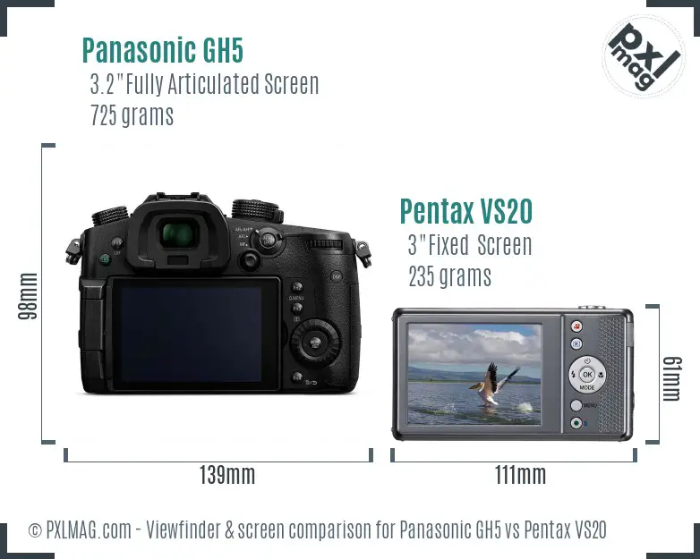 Panasonic GH5 vs Pentax VS20 Screen and Viewfinder comparison