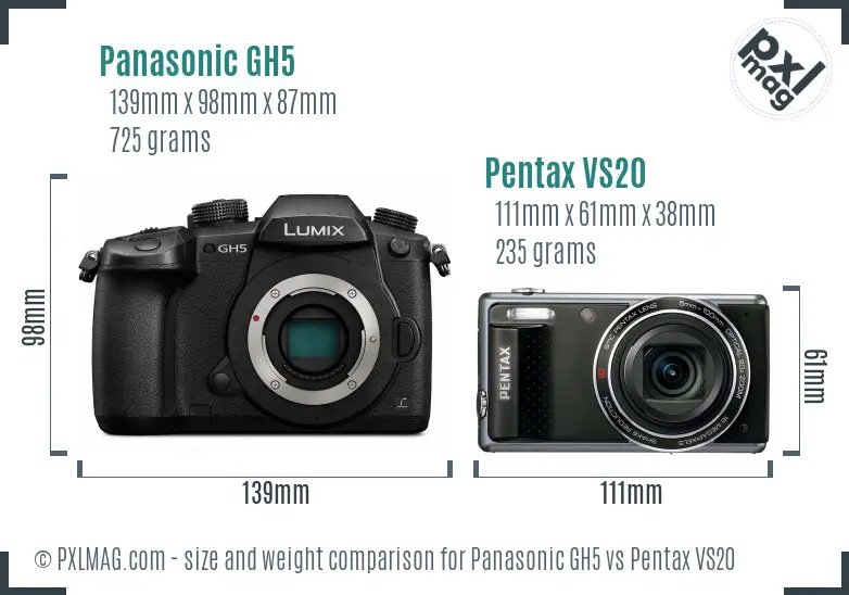 Panasonic GH5 vs Pentax VS20 size comparison