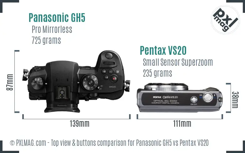 Panasonic GH5 vs Pentax VS20 top view buttons comparison