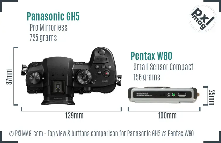 Panasonic GH5 vs Pentax W80 top view buttons comparison