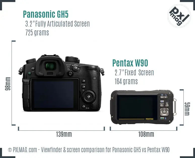 Panasonic GH5 vs Pentax W90 Screen and Viewfinder comparison