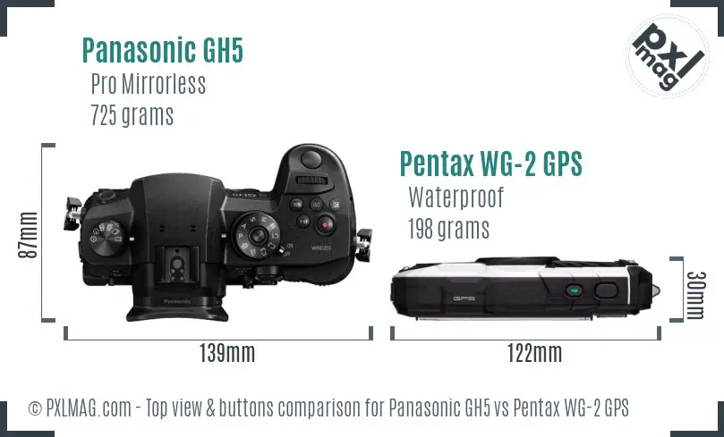 Panasonic GH5 vs Pentax WG-2 GPS top view buttons comparison