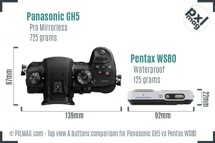 Panasonic GH5 vs Pentax WS80 top view buttons comparison