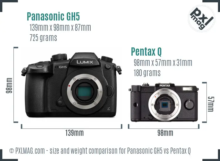 Panasonic GH5 vs Pentax Q size comparison