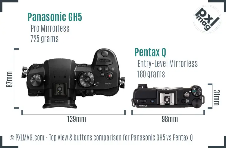 Panasonic GH5 vs Pentax Q top view buttons comparison