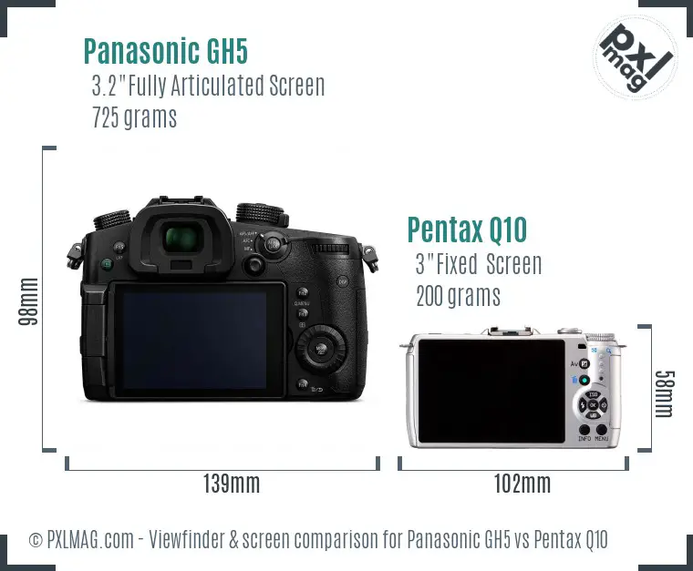 Panasonic GH5 vs Pentax Q10 Screen and Viewfinder comparison