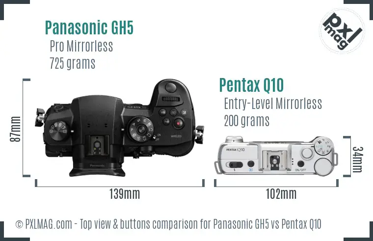Panasonic GH5 vs Pentax Q10 top view buttons comparison