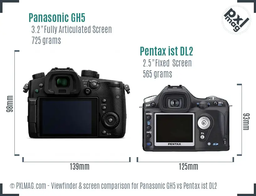 Panasonic GH5 vs Pentax ist DL2 Screen and Viewfinder comparison