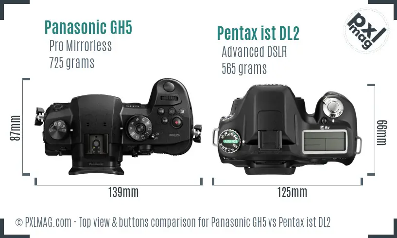 Panasonic GH5 vs Pentax ist DL2 top view buttons comparison
