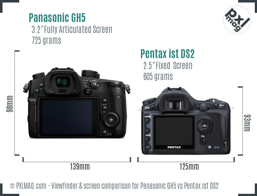 Panasonic GH5 vs Pentax ist DS2 Screen and Viewfinder comparison