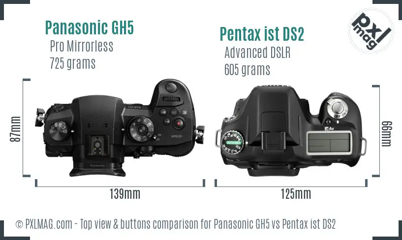 Panasonic GH5 vs Pentax ist DS2 top view buttons comparison
