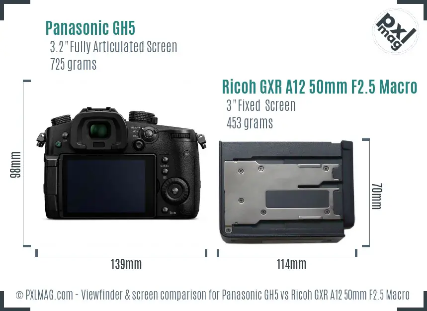 Panasonic GH5 vs Ricoh GXR A12 50mm F2.5 Macro Screen and Viewfinder comparison